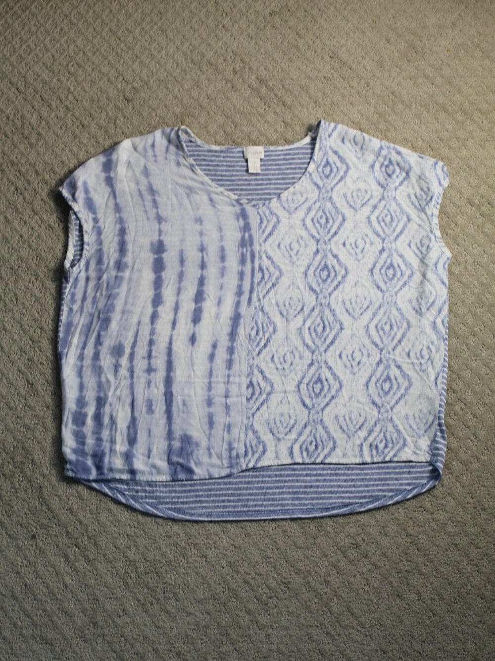 Chico's Sz 2 / L Light Blue Rayon Poly Linen Blend Mixed Pattern Sleeveless Top